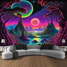G-LIKE Tapestry Wall Towel UV Reactive Wall Hanging - 3D Digital Printed Colourful Decorative Fabric Decoration for Living Room Bedroom Party Holiday