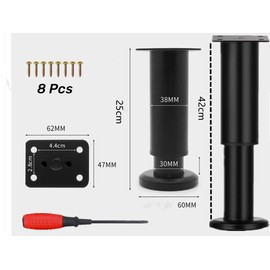 EURXLQ 2 Black Adjustable Furniture Feet, 25-42 cm Table Legs, Metal Feet for Furniture, Non-Slip, Rust-Resistant, Strong Load, Furniture Feet, Height Adjustable, Cabinet Feet