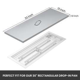 Stanbroil Fire Pit Burner Pan Cover 33" x 13", Fits 30 x10 Inches Drop-in Burner Pan, Stainless Steel