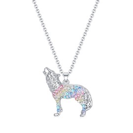 luomart Rainbow Animal Wolf Necklace Gifts for Girls,Dainty Wolves Pendant Jewelry for Women Boys Teen Girls Wolves Lovers (Rainbow Wolf Gifts)