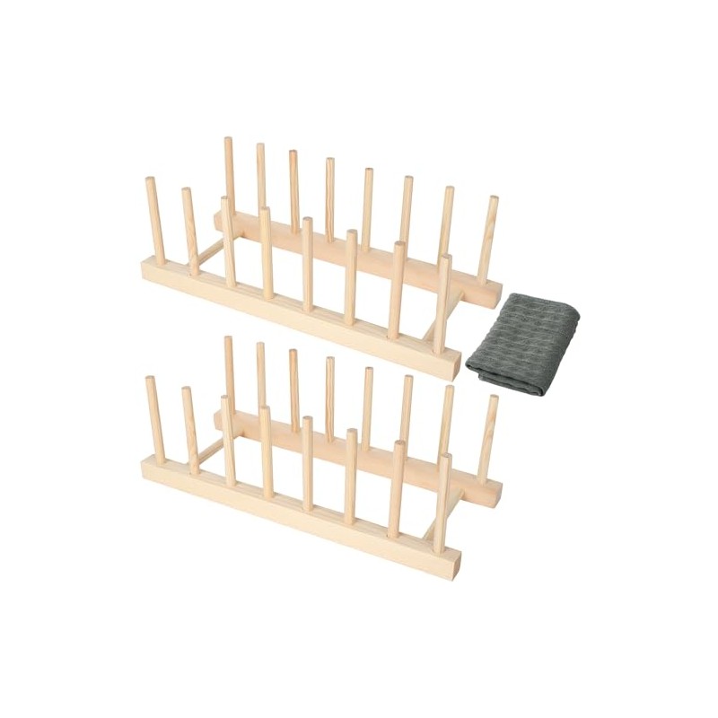 2 Stück Holz Tellerständer & Topfdeckelhalter, Abtropfgestell für Küche mit