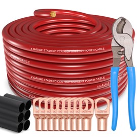 Jeemiter 4 AWG Gauge Wire 50ft CCA - Automotive Wire Power/Ground, Battery Cable with Lugs Terminal Connectors and Heat Shrink Tub 4ga 50 Feet