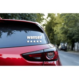 Wanted Car Decal with 5 Stars, 7 x 3.26 inches, White Vinyl Window Sticker