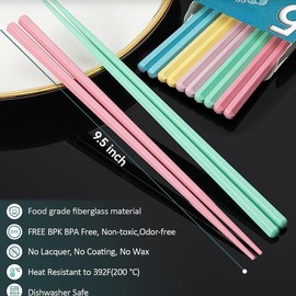 6 Pairs Reusable Fiberglass Chopsticks Set, Dishwasher Safe, 9.57 Inches, Premium Non-Slip Design with Case – Perfect for Japanese, Korean, and Chinese Cuisine, Great Gift for Parties(Pink)) Cutlery Tableware - Color: Ornament