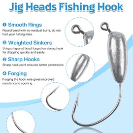 Fishing Jig Head Hooks,20pcs Saltwater Weighted Swimbait Jig Hooks Unpainted Tube Baits Jig Hooks for Bass 1/8 oz,1/4 oz,3/8 oz