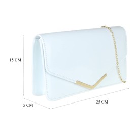 Girly Handbags Womens Beautiful Patent Faux Leather Metallic Frame Envelope Clutch Bag- White