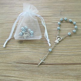 Baptism First Communion Favors (24PCS) Mini Rosaries for boy Blue Beads with Silver Plated Accents - Recuerditos De Bautismo - Finger Rosaries - First Holy Communion - Wedding