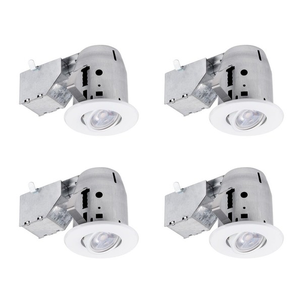 3" LED IC Rated Swivel Round Trim Recessed Lighting Kit 4-Pack, White Finish, Easy Install Push-N-Click Clips, Bulbs Included, 3.25" Hole Size,90718