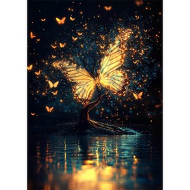 MAXBYE Glowing Butterfly Diamond Painting Kits for Adults, DIY Diamond Art Kits Round Full Drill Diamond Dots, Diamond Painting Gem Arts for Home Wall Decor 12x16 inch