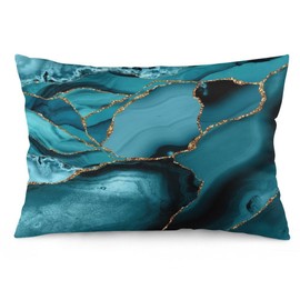 Teal and Gold Faux Marble Waves Pillow Covers Decorative Preppy Lumbar Throw Pillowcase 12x20 Inch Couch Cushion Cover for Home Decor Living Room Bedroom College Dorm Bed Car Sofa Sofa