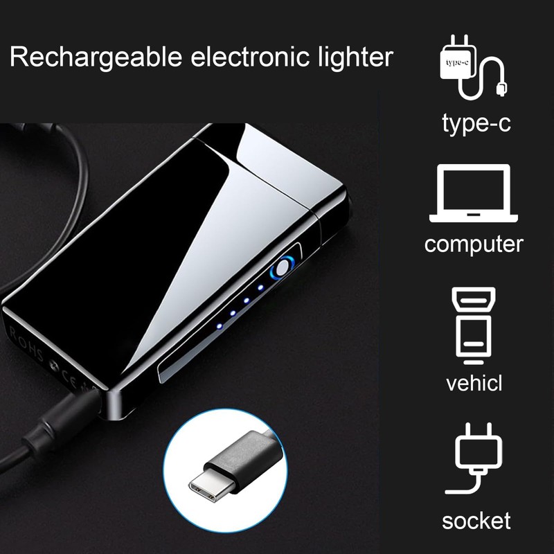 Electric Lighter Plasma Rechargeable with LED Battery Indicator Strong Flame,