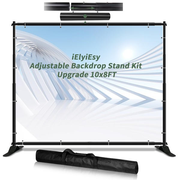 iElyiEsy Backdrop Banner Stand, 10x8FT Strengthen Heavy Duty Adjustable Step