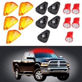 LBRST 5x Cab Marker Light Assembly Amber Cover Cab Roof Running Light w/742 Base T10-6-3020-SMD Blue LED Bulbs Top Light for 1999-2016 Ford F150 F250 F350 F450 F550 Super Duty Pickup
