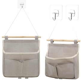 Pack of 2 Wall Organiser Hanging, Grey Wall Hanging Bags with Hooks, Foldable Wall Storage Bag with Pockets, Hanging Bag Wall, for Bedroom, Office, Study etc. (23 x 25 x 6 cm)
