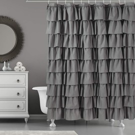 WestWeir Ruffle Shower Curtain,72-inches Extra Long,Grey Ruffled Bath Curtains for Bathroom,Fabric Farmhouse Decor,Soft Touch Decorative Cloth Texture,(72 inch Wide,1 Panel)