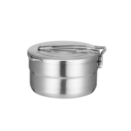 EKDJKK Stainless Steel Camping Cook Pot, 1.5L Camping Cookware with Lid and Folding Handle, Large Capacity Bento Pot for Outdoor Backpacking Camping Hiking Picnic