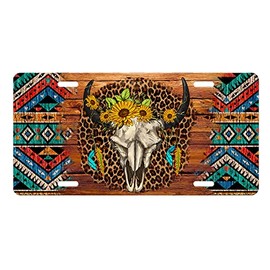 Vanity Decorative Western Aluminum Front License Plate (Western Aztec Bull Skull)