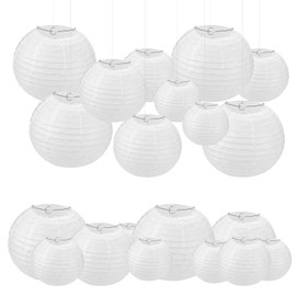 LOLYSIC Pack of 30 White Paper Lanterns 4" 6" 8" 10" 12" Various Sizes, CBTONE White Hanging Round Lanterns for Birthday, Wedding, Baby Shower, Festival, Christmas Party, Decoration