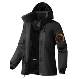 FREE SOLDIER Women's Waterproof Ski Snow Jacket Fleece Lined Warm Winter Rain Jacket with Hood Fully Taped Seams(Black,2XL)