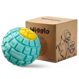 Wigglo Tough Durable Dog Ball Toy for Aggressive Chewers, Natural Rubber Dog Toy for Large/Medium Dogs, 3.5" Diameter Dog Ball Chew Toy, Helps with Dog Separation Anxiety, Dishwasher Safe, Light Blue