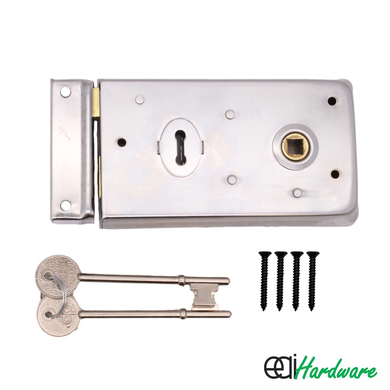 Rim Sashlock Satin Chrome Surface Mounted Lock 140 x 85mm