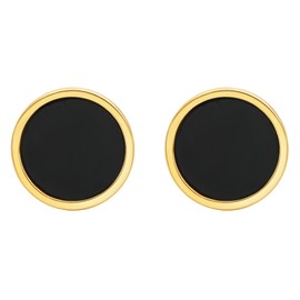 Stud Earrings Black Agate 18CT Gold Plated Studs Sterling Silver Earrings Hypoallergenic Black Onyx Stone Round Circle Earring Studs Jewellery 6-12mm for Women Men Couple Anniversary Birthday