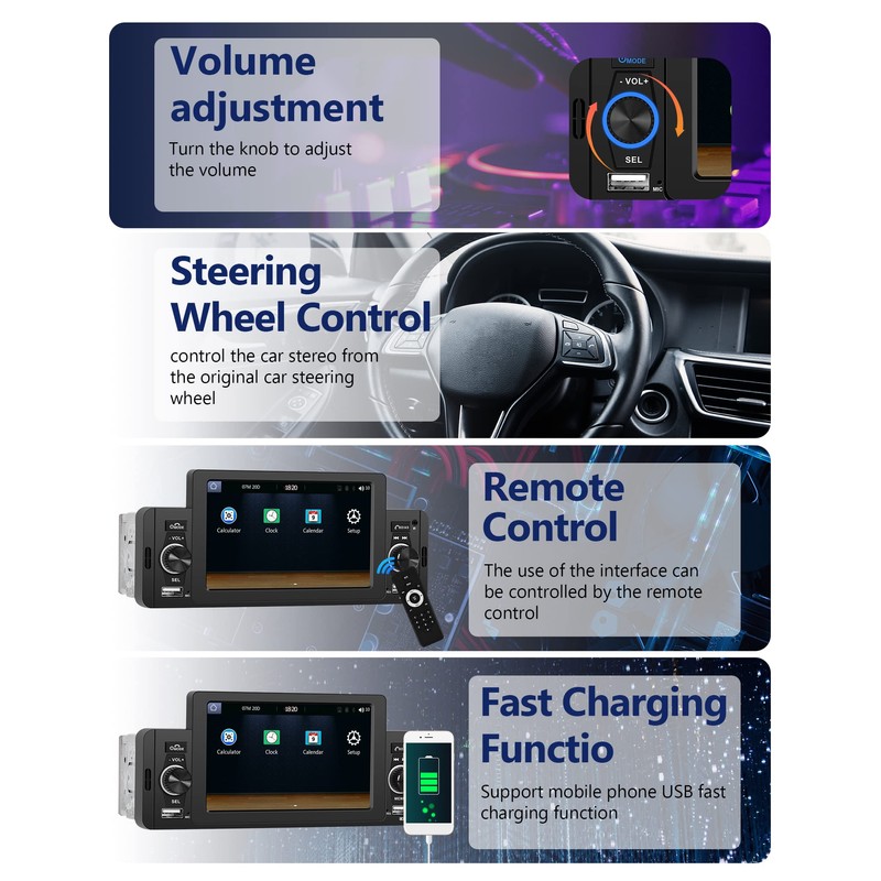 Single Din Car Stereo with Apple Carplay Android Auto, METEESER