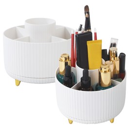 BUCOMTU Pack of 2 Cosmetic Make Up Organiser, 360° Rotating Brush Organiser, Cosmetic Shelf, Cosmetic Organiser for Room Decor, Dressing Table, Bedroom, Bathroom. (White)