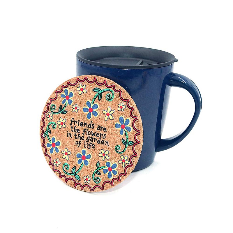 Shiwaki 4 Pack Diameter 4" Cork Round Coasters Set Reusable