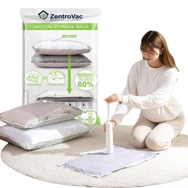 ZentroVac Vacuum Storage Bags – 6 Pack | Reusable Space Saver Bags for Clothes, Blankets & Travel | Double Zipper Seal & Hand Pump Included
