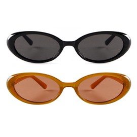 Laurinny 90s Retro Sunglasses for Women Men Small Slim Retro Oval Sunglasses Glasses, Black/Grey/Brown/Light Brown