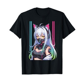 Cyberpunk Girl With Mask Sci-fi Anime Manga Cat Ears Girl T-Shirt
