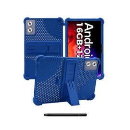 for Generic A119C 11 Inch Android Tablet Case,BOVUGAC Soft Silicone with Capacitive Pen,Heat Dissipation Design,Adjustable Stand,Shockproof,Kids Friendly(Blue)