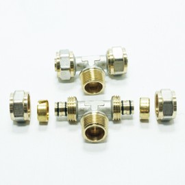 Pipetec Screw Fitting T Piece 26 x 3 mm 3/4 Inch Male Thread for Multilayer Composite Pipe, DVGW, UBA Compliant, up to max. 100 °C