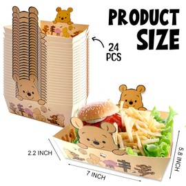 wjrsxilt wjrsxilt Classic Honey Bear Party Plates - Large Size Winnie Baby Shower Party Favors Paper Food Serving Tray Honey Bear Baby Shower Decorations Plates Nacho Paperboard Hot Dog Popcorn - 24 PCS