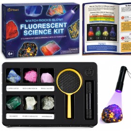 PIBEX Fluorescent Rock Science Kit, 6 Glowing Rocks, with UV Blacklight