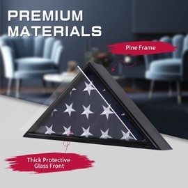 ARRAWIS Military Flag Display Case for 5x9.5 Folded Burial Flag American Veteran Funeral Flag Shadow Box with Real Glass Front Wall Mountable Wooden Memorial Case for Veteran Matte Black Finish