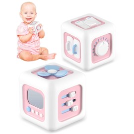 6 in 1 Busy Cube Montessori Toys for 1 Year Old Girl, Baby Sensory Toys for Ages 1-3, Toddler Learning Activities Travel Toy Birthday Gift for 1 2 3 Year Old Girl -Pink