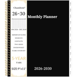 2026-2030 Monthly Planner 5 Year Monthly Planner/Calendar 2026-2030, Jan 2026 – Dec 2030, 9" x 11", Tabs, Double-Side Pocket, Holidays, Thick Paper
