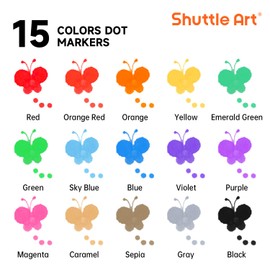 Shuttle Art Dot Markers, 15 Colors Washable Dot Markers for Toddlers,Bingo Daubers Supplies for Kids Preschool Children, Non Toxic Water-Based Bingo Daubers