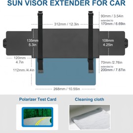 Estensione visiera per auto, parasole antiriflesso per parabrezza con cinghia di fissaggio rinforzata, protezione UV, visiera estensibile per conducente o passeggero, colore nero