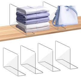 OKPOW Shelf Dividers Closet Organizer - 12" Tall X 9" Deep Acrylic Clear Sturdy Separate for Clothes Purse - Adjustable Space Saver Easy Install for Home Organization Enthusiasts 4 Pack