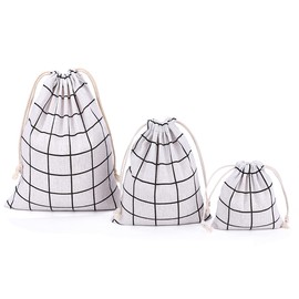 Amoyie 3 pcs Drawstring Storage Bag Set for Cosmetic Travel Stuff Home Accessories White Tartan