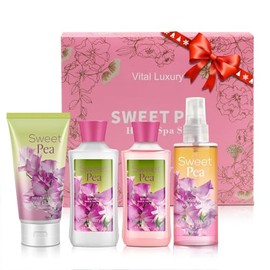 Kit de baño y cuerpo Sweet Pea, 3 fl oz, regalo ideal para el cuidado de la piel, set de spa para el hogar, incluye loción corporal, gel de ducha