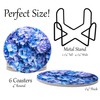 Flowers Blue Hydrangea Round Coasters Set of 6 - Abosrbent