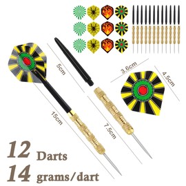 LDERFIV Pack of 12 Darts Metal Tip Darts Steel Darts Flights Steel Darts Steel Darts Steel Darts Professional Darts Set 14 g for Beginners and Hobbyists