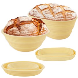 ABuff Banneton Bread Proofing Baskets, Silicone Sourdough Bread Baking Supplies, Set of 4 Foldable Proofing Bowls for Sourdough Bread, 10 inch Oval & 9 inch Round Bread Making Tools