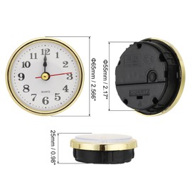 PATIKIL 2-1/2 Inch (65mm) Quartz Clock Insert, 2Pcs Miniature Round Quartz Movement Mini Arabic Numeral Clock Fit 55mm/2.17 Inch Diameter Hole for Home, Gold Tone
