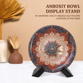 Ouvibor Plate Stand, Bowl Stands for Display, Bamboo Wooden Display Stand Easel Frame Holder for Large Deep Bowls Platters and Dishes (Black, 4.5 Inch)