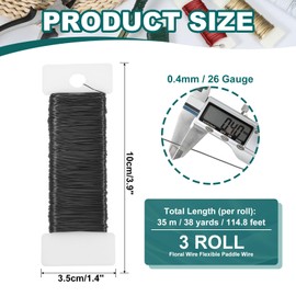 PATIKIL 26 Gauge Floral Flexible Paddle Wire, 115 Yard (345 Feet) Florist Wreath Wire for Crafts Flower Arrangement, Black 3 Rolls